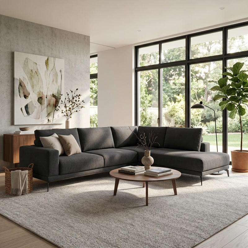 Left corner sofa Selio pakoworld anthracite fabric 300x240x100cm