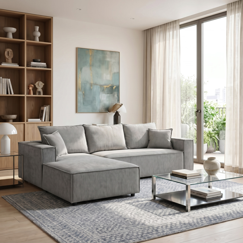 Right corner sofa Maden pakoworld grey fabric 279x203x90cm