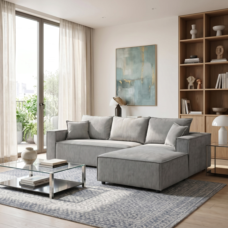 Left corner sofa Maden pakoworld grey fabric 279x203x90cm