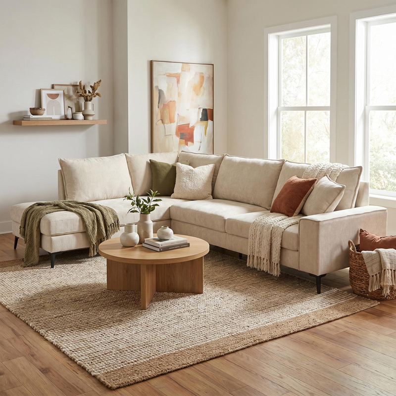 Right corner sofa Zenqua pakoworld beige fabric 291x233x90cm