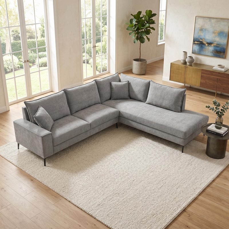 Left corner sofa Zenqua pakoworld grey fabric 291x233x90cm