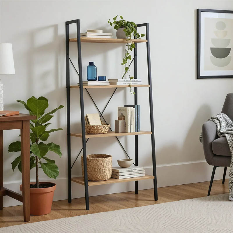 Βιβλιοθήκη- Ραφιέρα Ramon φυσικό-μαύρο 60x23x145,5εκ