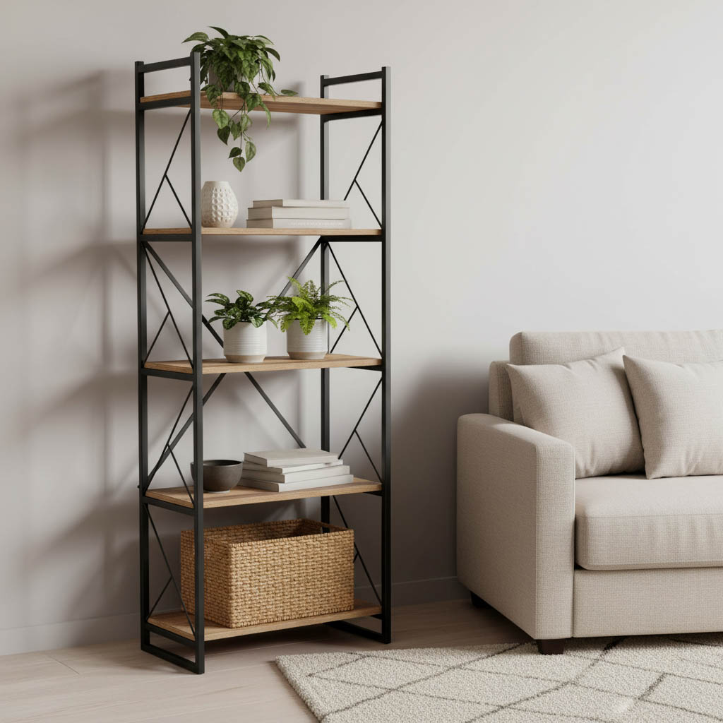 Βιβλιοθήκη Baker καρυδί-μαύρο 66x34x180εκ