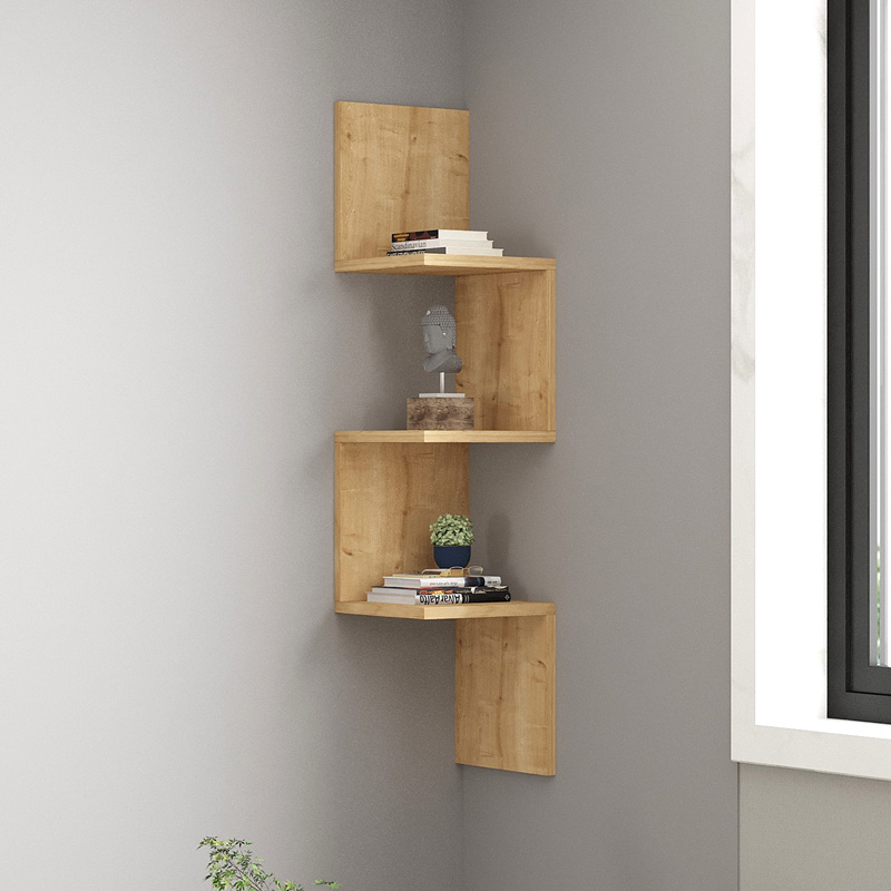 Ραφιέρα γωνιακή τοίχου Insta σε oak απόχρωση 25x25x105,5εκ