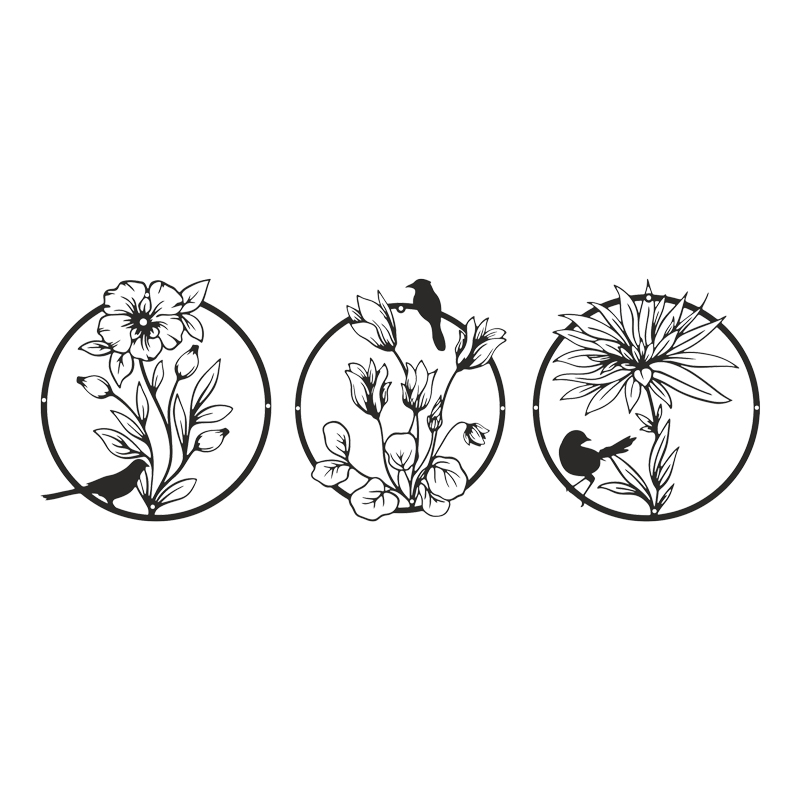 Wall deco Renka pakoworld set of 3 pieces black metal D30x0.15cm