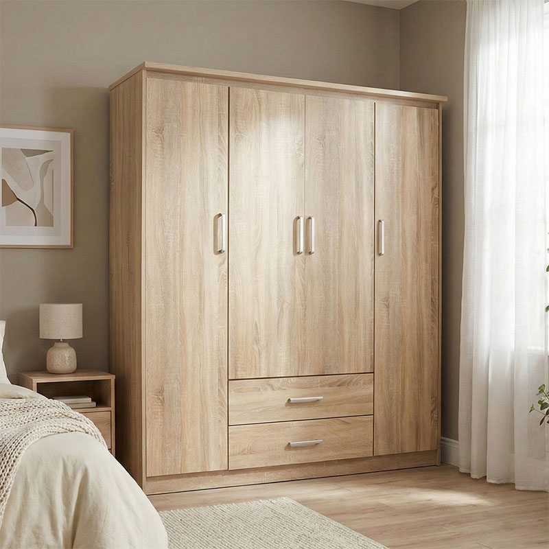Wardrobe Olympus pakoworld with 4 doors and drawers in sonoma colour 159x57x183cm