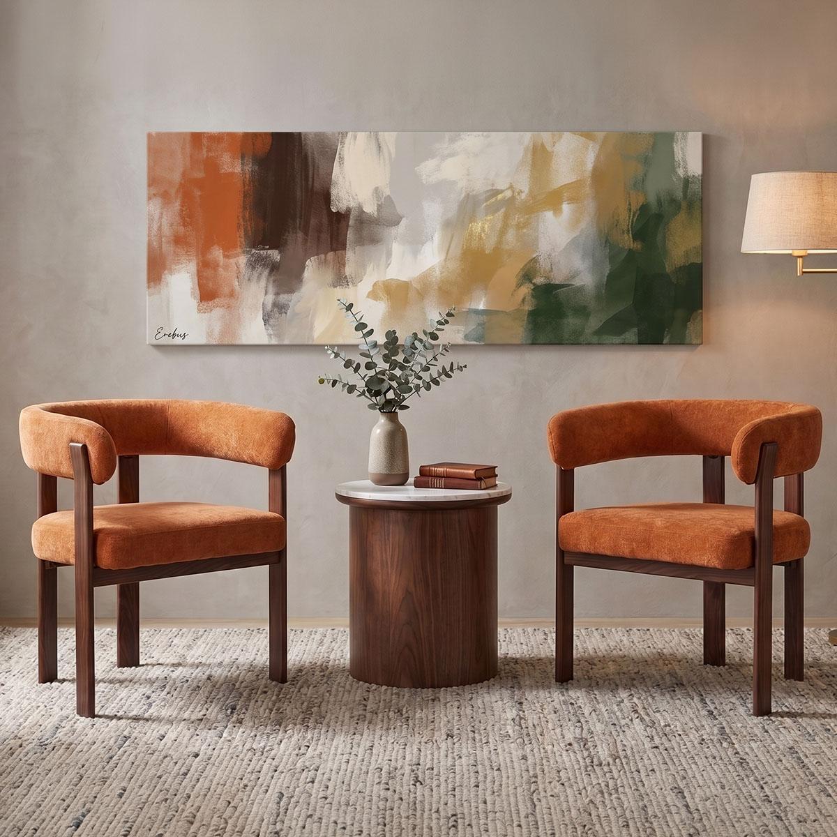 Armchair Erebus pakoworld fabric in terracotta color with walnut metal leg 64x55x76.5cm