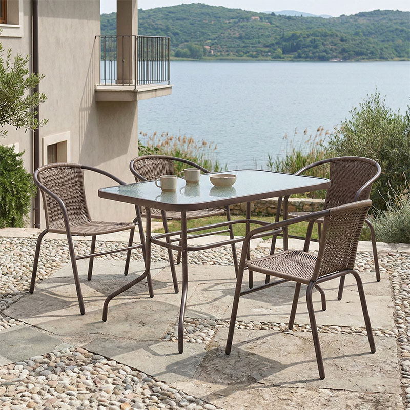 Dining set 5pcs Valor-Obbi pe brown-metal 110x60x70cm