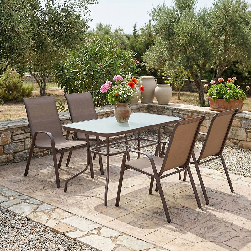 Dining set 5pcs Valor-Calan metal black-textilene brown 110x60x70cm