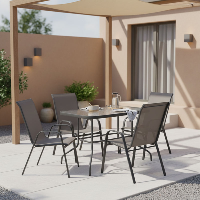 Dining set 5pcs Valor-Calan metal black-textilene dark grey 110x60x70cm