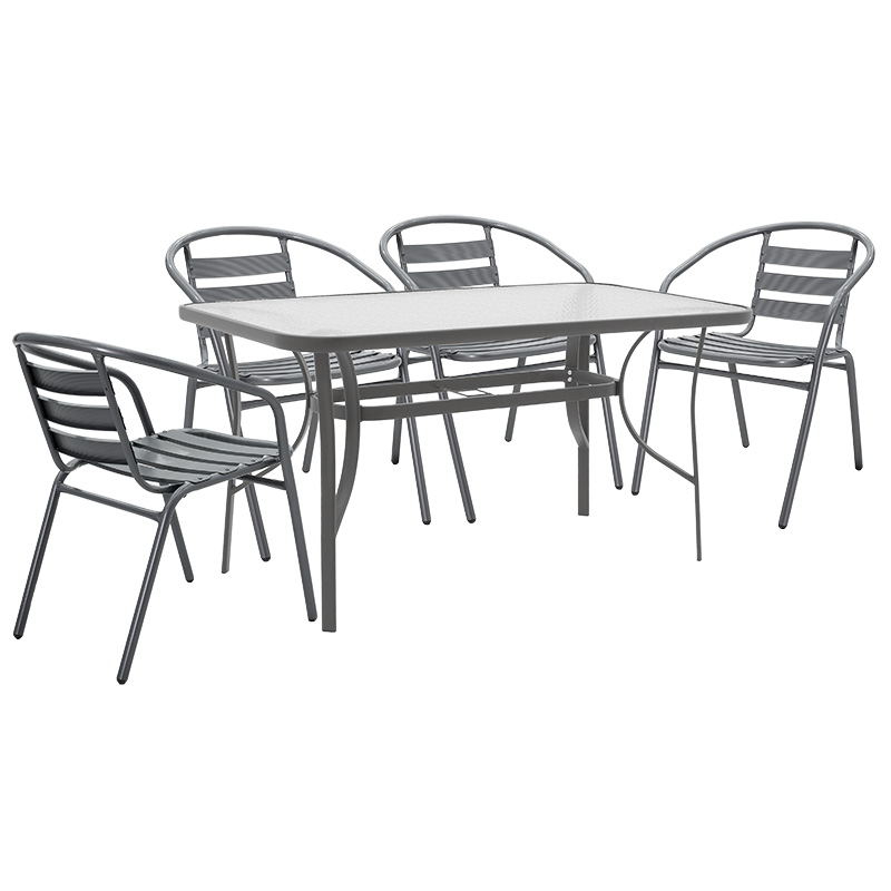 Dining set 5pcs Ensure-Tade metal-glass dark grey 140x80x70cm