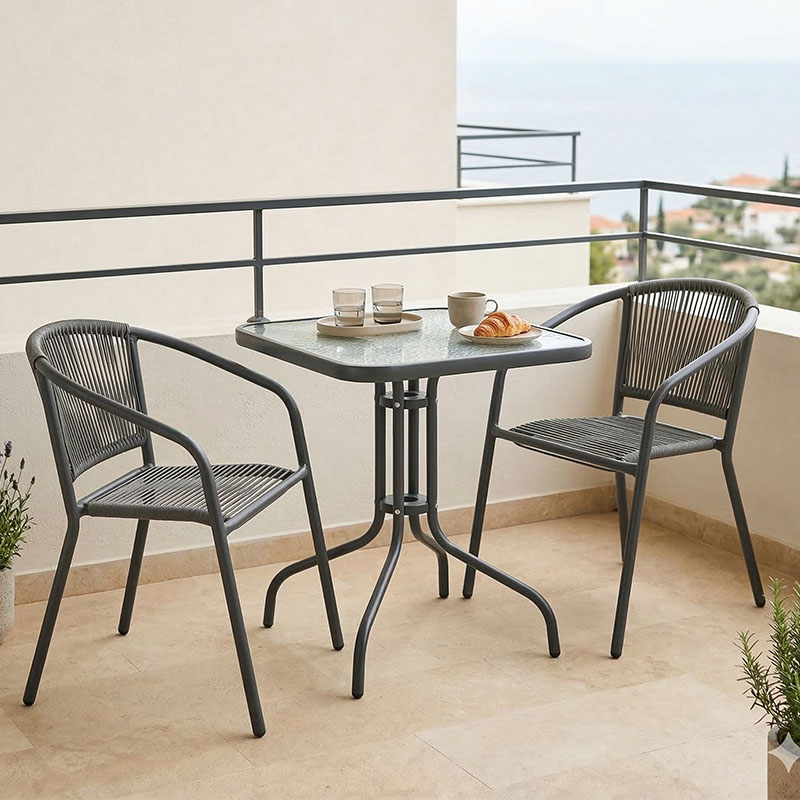 Watson-Lindaria dining table anthracite metal-glass 70x70x70cm
