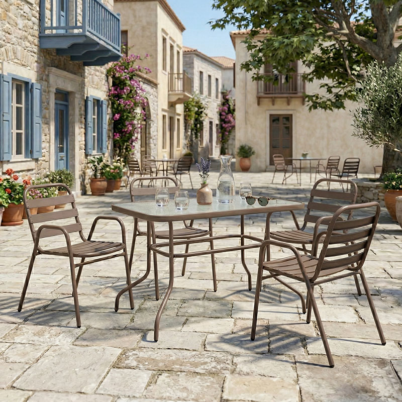 Τραπεζαρία Valor-Sussie 5τεμ μέταλλο καφέ-γυαλί 110x60x70εκ