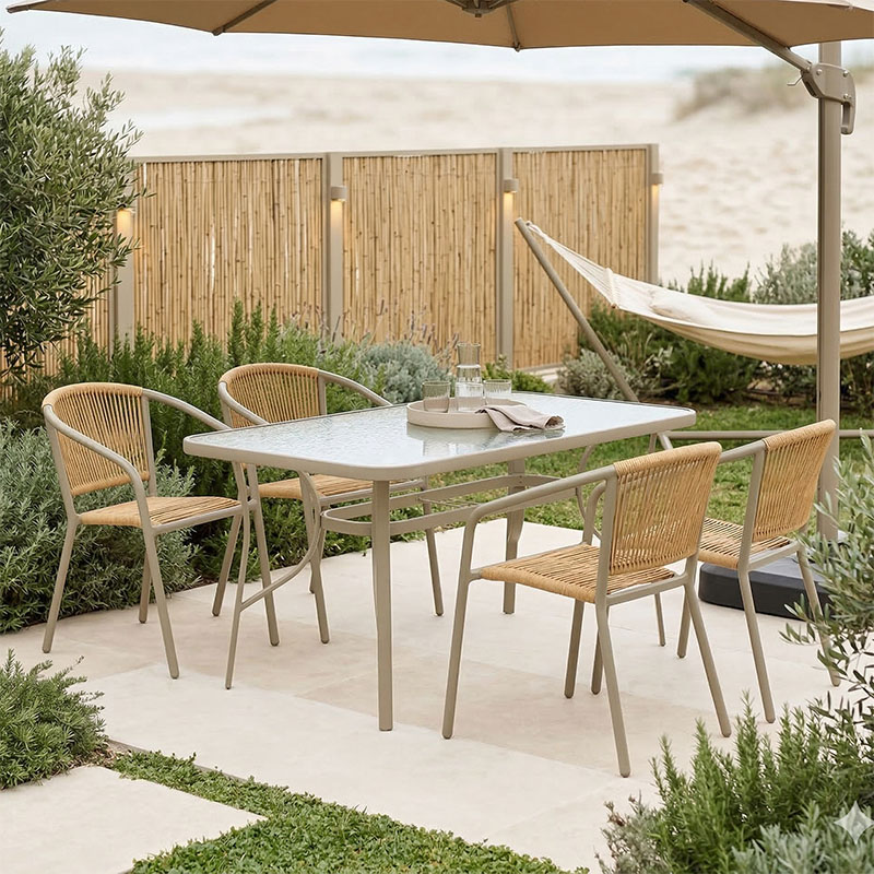 Lindaria-Ensure dining set 5pcs metal-glass in champagne color 140x80x70cm