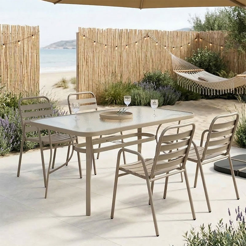 Τραπεζαρία Sussie-Ensure 5τεμ μέταλλο-γυαλί σε σαμπανιζέ απόχρωση 140x80x70εκ