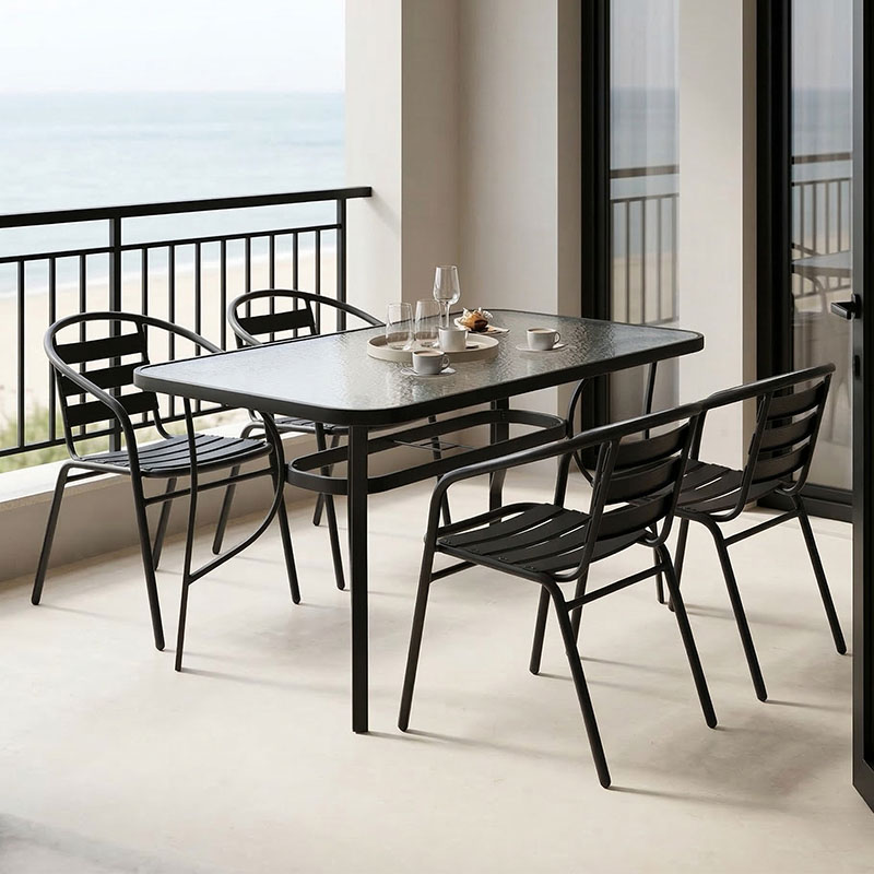 Τραπεζαρία Tade-Ensure 5τεμ μέταλλο-γυαλί σε μαύρη απόχρωση 140x80x70εκ