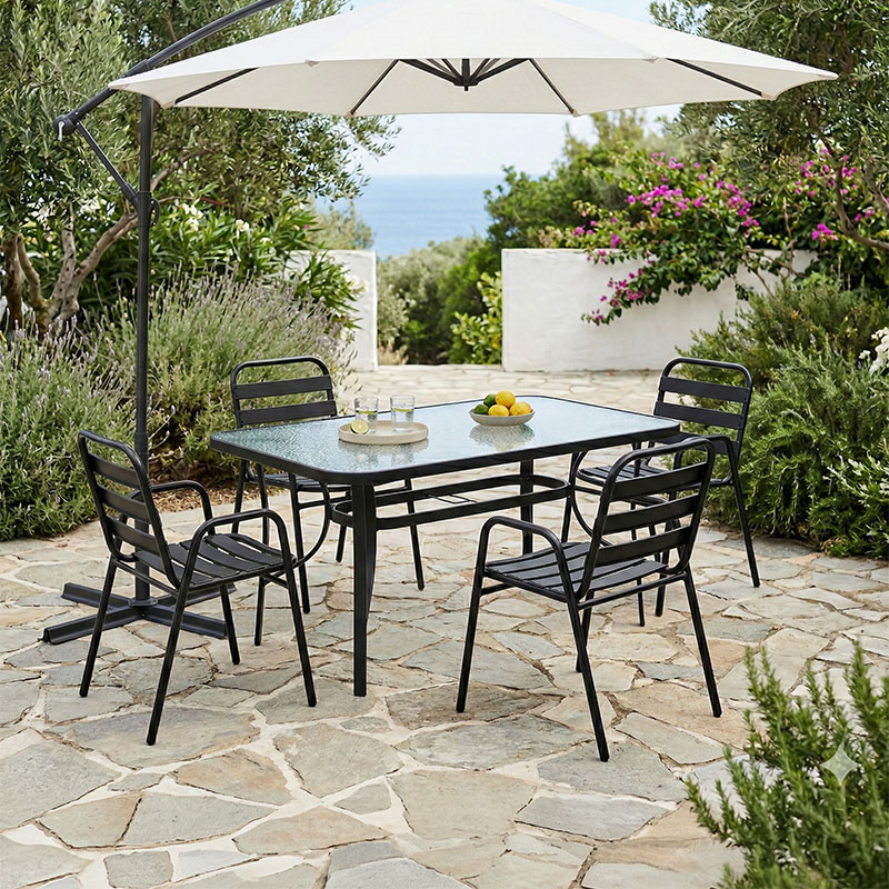 Τραπεζαρία Sussie-Ensure 5τεμ μέταλλο-γυαλί σε μαύρη απόχρωση 140x80x70εκ