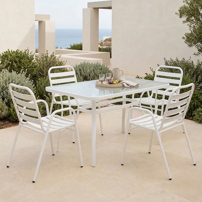 Τραπεζαρία Sussie-Ensure 5τεμ μέταλλο-γυαλί σε λευκή απόχρωση 120x70x70εκ