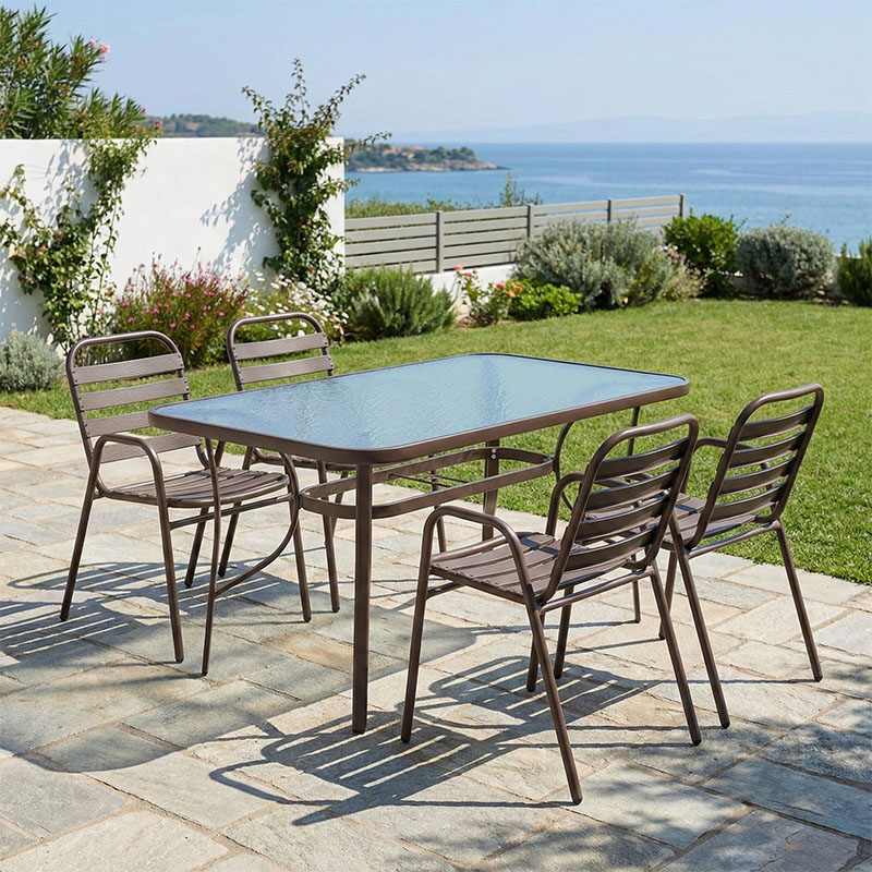 Τραπεζαρία Sussie-Ensure 5τεμ μέταλλο-γυαλί σε καφέ απόχρωση 120x70x70εκ