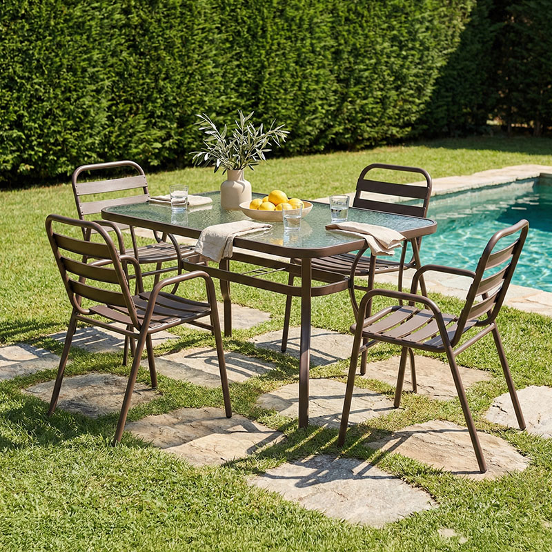 Dining table Ensure-Sussie 5pcs metal in brown shade 140x80x70cm