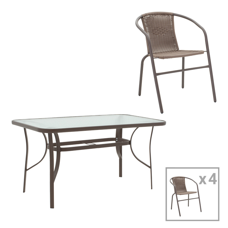 Dining table Ensure-Obbi 5pcs metal in brown shade 140x80x70cm