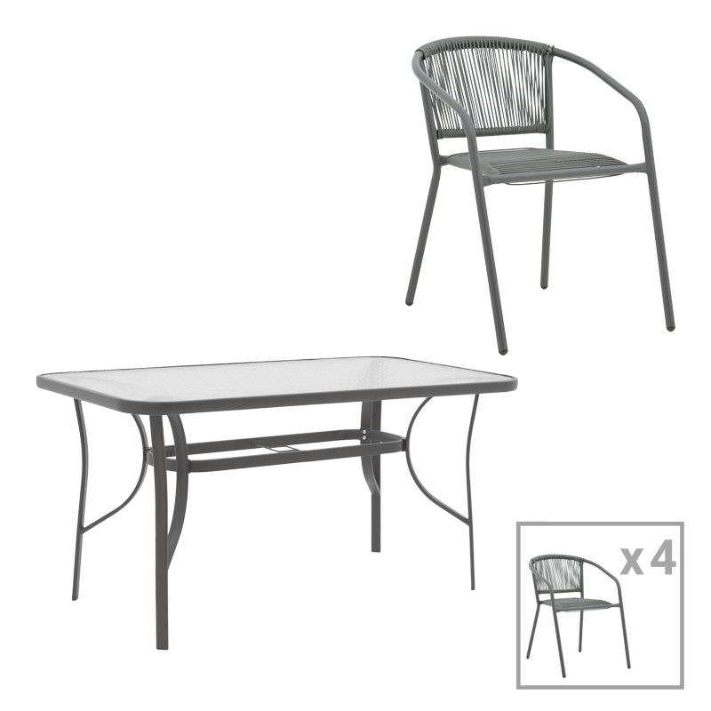 Dining set 5pcs Ensure-Lindaria metal-glass dark grey 140x80x70cm