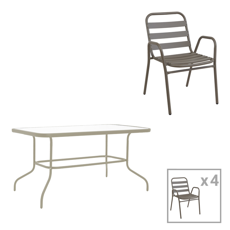 Τραπεζαρία Valor-Sussie σετ 5τεμ μέταλλο σε σαμπανιζέ φυσική απόχρωση 110x60x70εκ