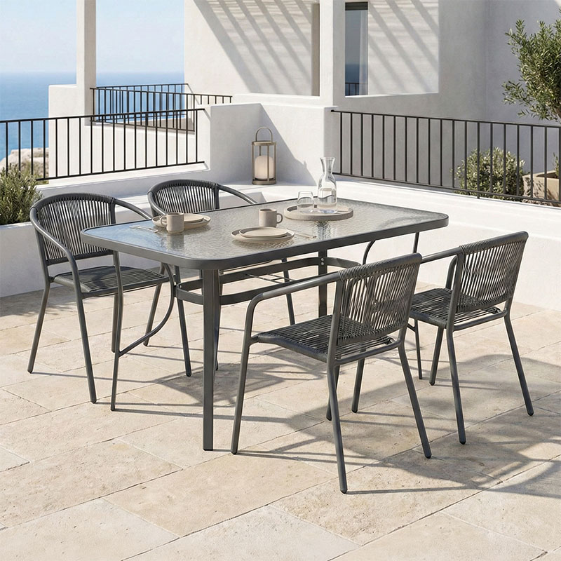 Dining set 5pcs Ensure-Lindaria metal-glass dark grey 120x70x70cm