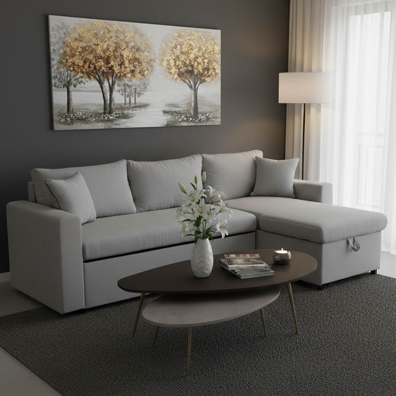 Corner sofa-bed reversible Lilian fabric grey 225x148x81cm