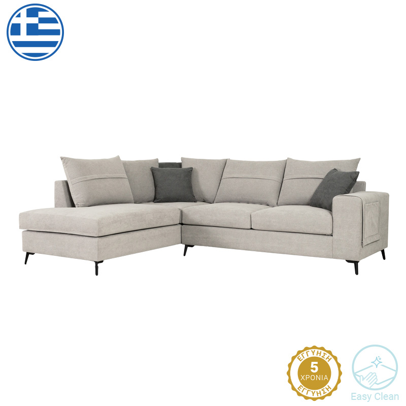 Right corner sofa Montana light grey fabric-grey cushions 275x215x93cm