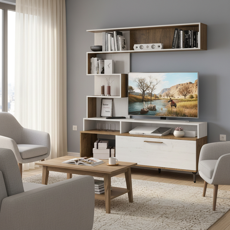 Σύνθετο σαλονιού Jasper καρυδί-αντικέ λευκό 151.5x37.5x169.5εκ