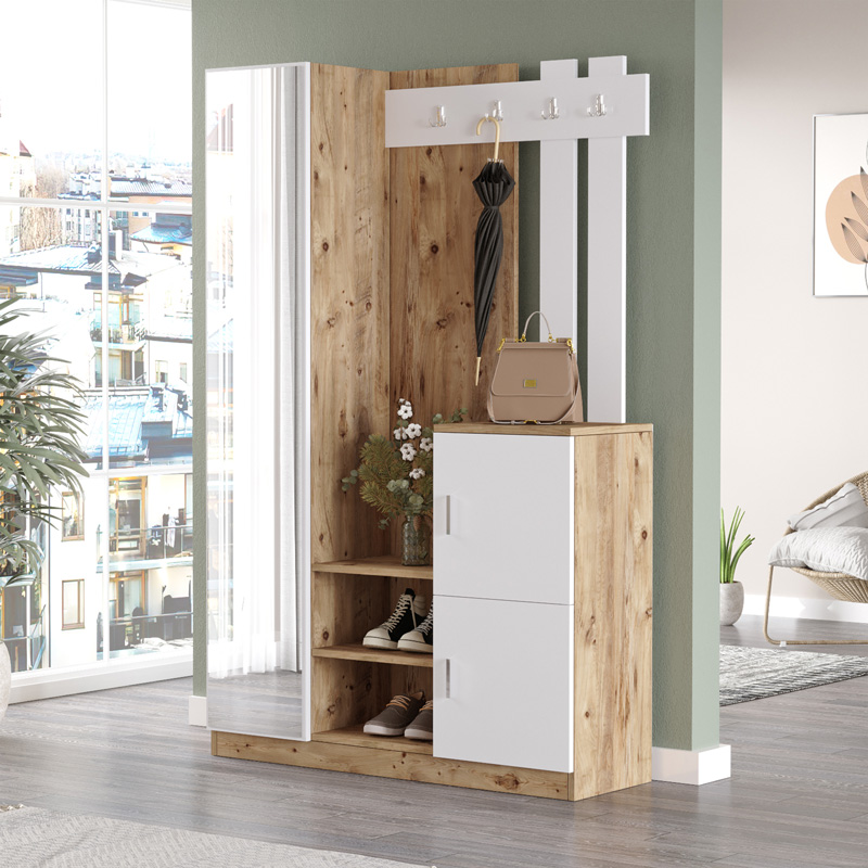 Saron entrance furniture with pakoworld mirror in oak-white shade 113x35x180cm