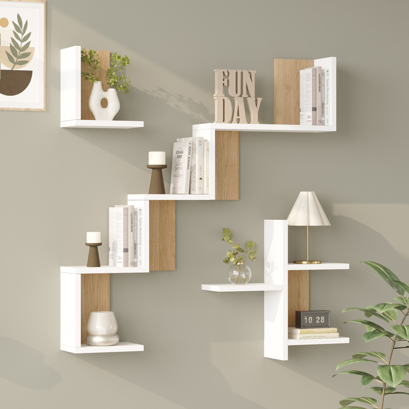 Wall shelf Verso white with oak color 99.4x14.5x103cm