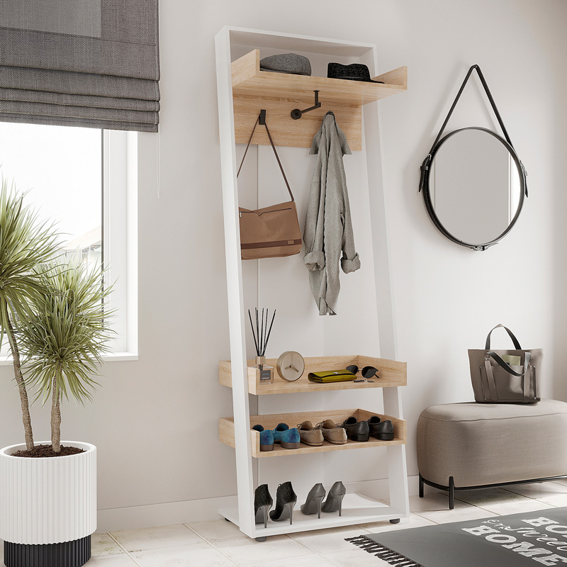 Έπιπλο εισόδου Sciove σε λευκή-φυσική απόχρωση 70x40x200εκ