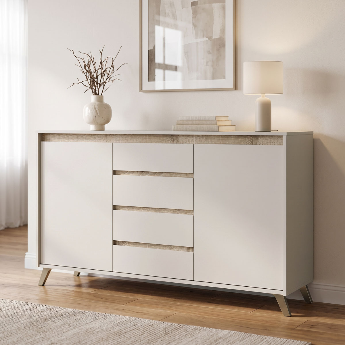 Buffet Belka pakoworld cream with oak 155x45x93.7cm