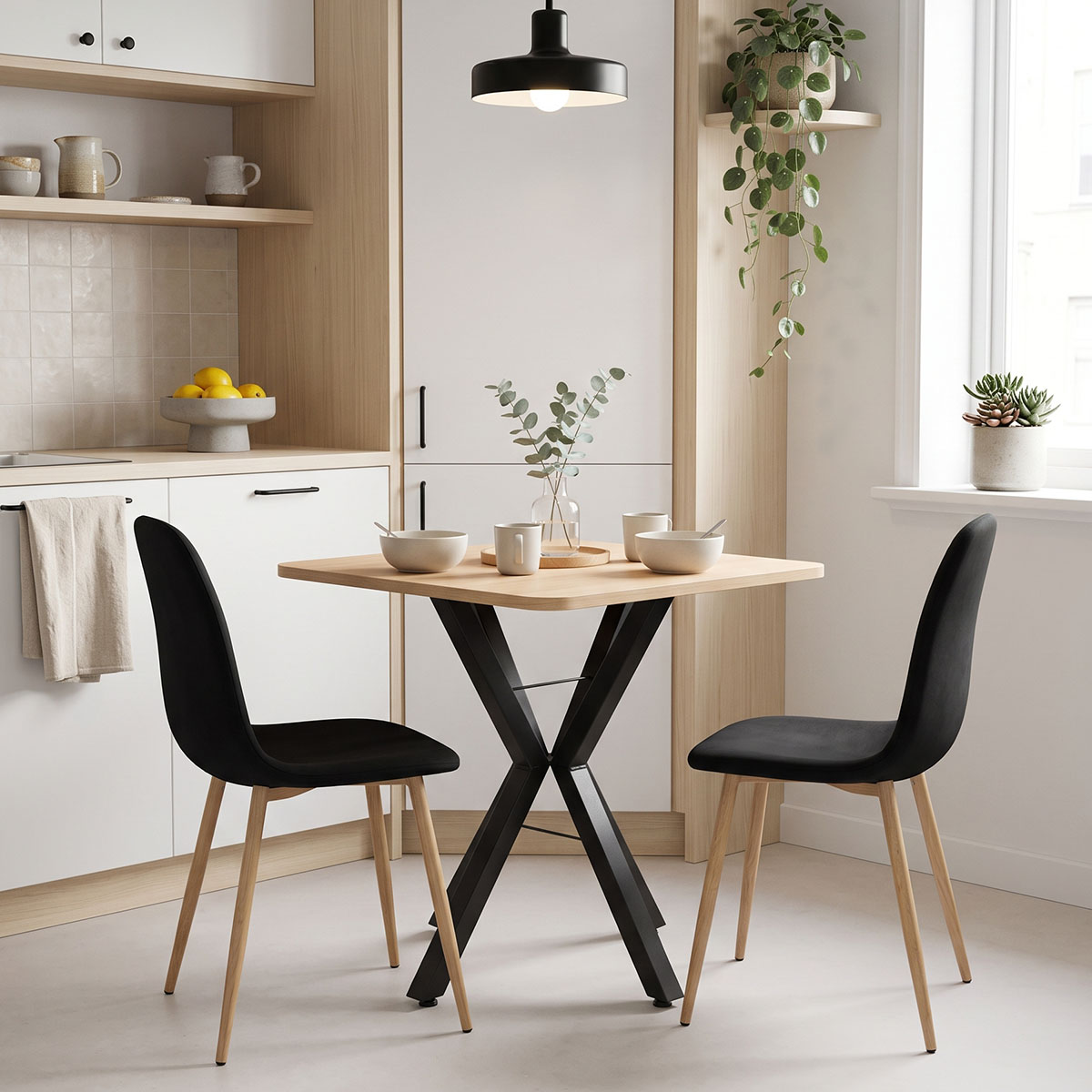 Arenya table pakoworld natural shade with black metal legs 70x70x72cm