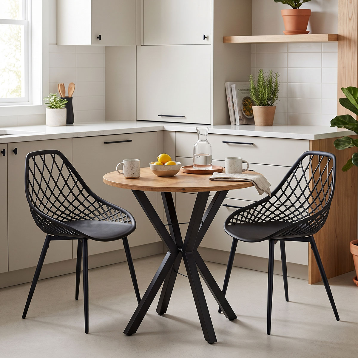 Rogue table pakoworld natural shade with black metal legs D70x72cm