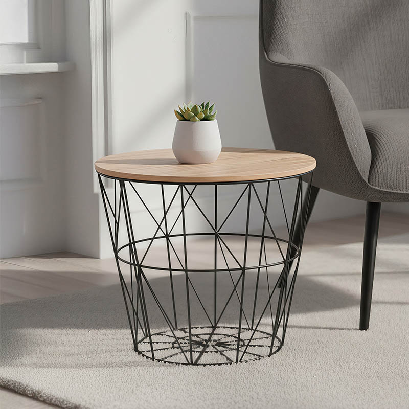 Βοηθητικό τραπέζι σαλονιού Jacot oak-μαύρο Φ38x30,5εκ