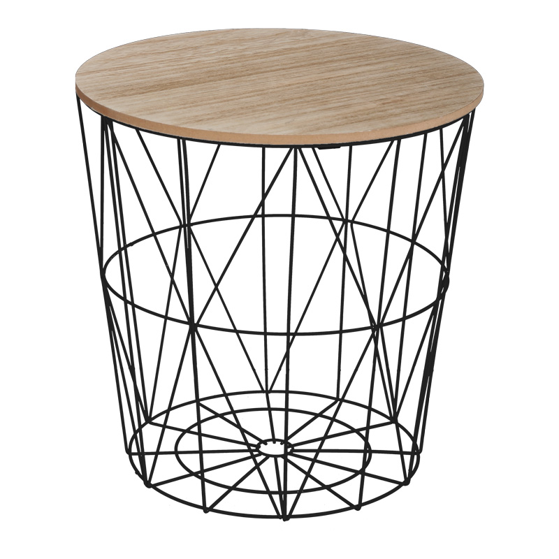 Βοηθητικό τραπέζι Kumi mdf επιφάνεια oak και μέταλλο σε μαύρη απόχρωση Φ40x41εκ