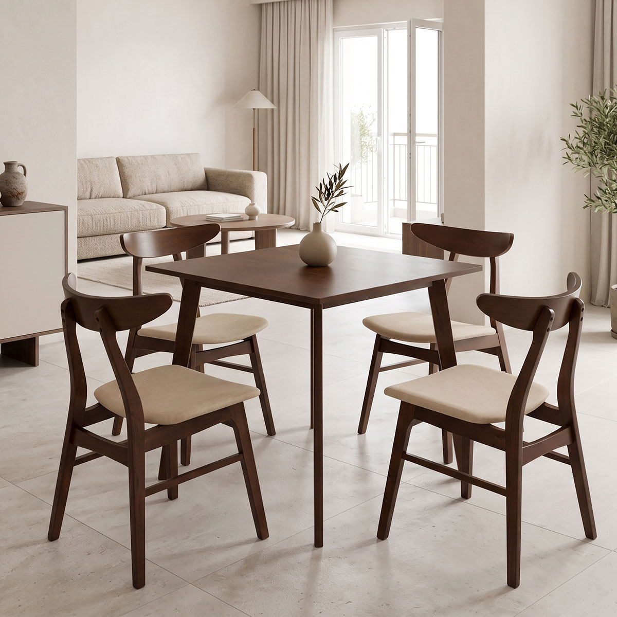 Dining set Benson - Orlean pakoworld 5pcs 80x80x75cm in walnut - beige fabric