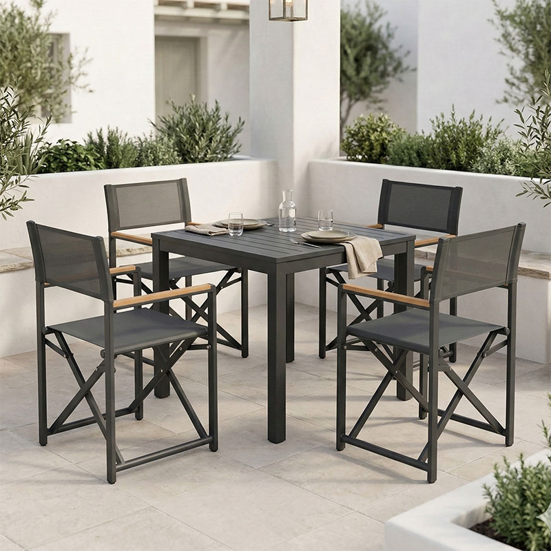 Kliton-Mabu dining table set of 5 aluminum in anthracite shade 80x80x74cm