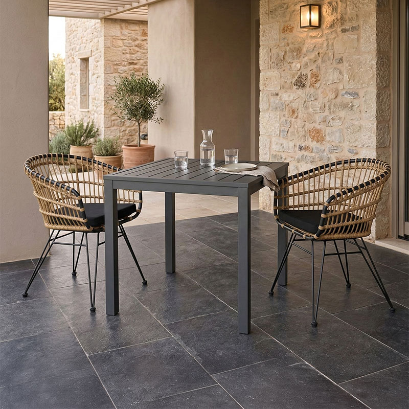 Kliton-Naoki A dining table set of 3 anthracite aluminum and metal in black shade 80x80x74cm