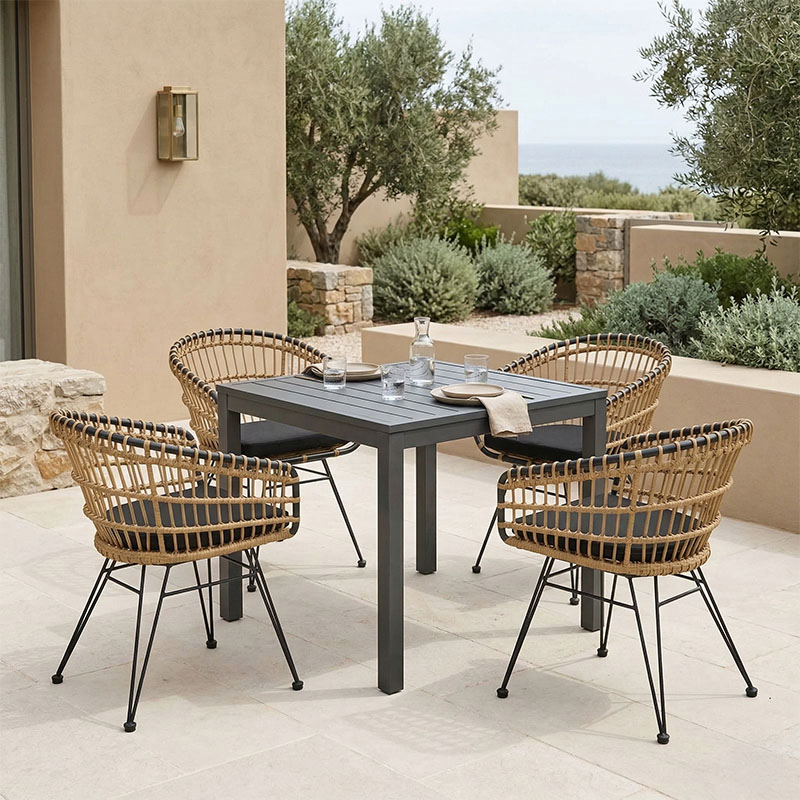 Kliton-Naoki B dining table set of 5 anthracite aluminum and metal in black shade 80x80x74cm