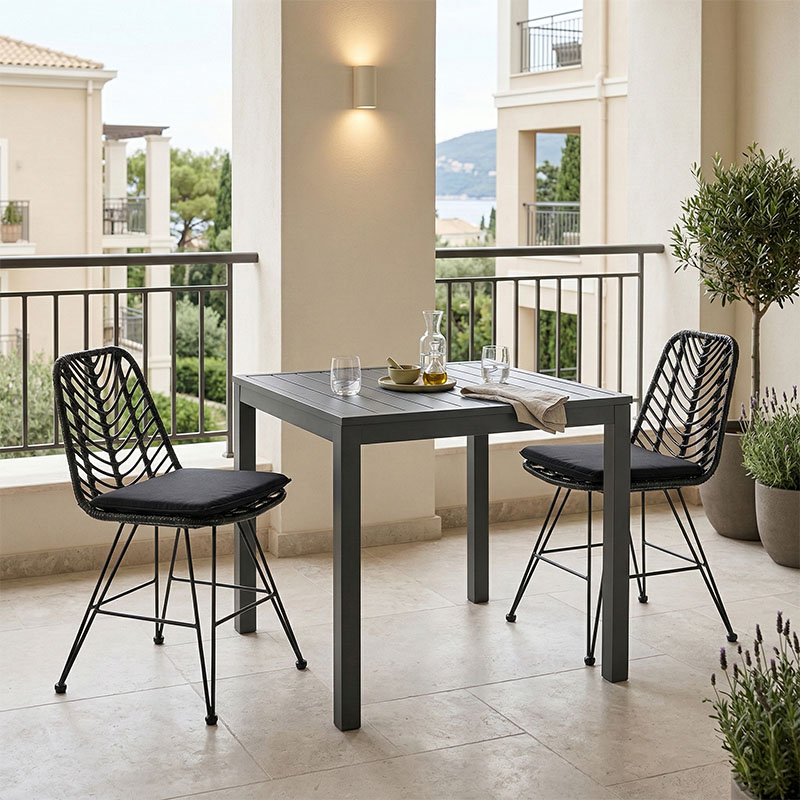 Τραπεζαρία Kliton-Naoki σετ 3τεμ ανθρακί αλουμίνιο και μέταλλο σε μαύρη απόχρωση 80x80x74εκ