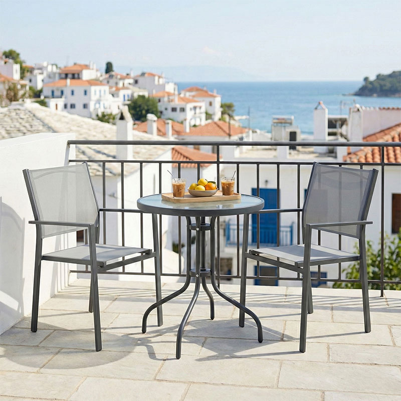 Τραπεζαρία Watson-Confidence A σετ 3τεμ μέταλλο σε ανθρακί απόχρωση Φ60x70εκ