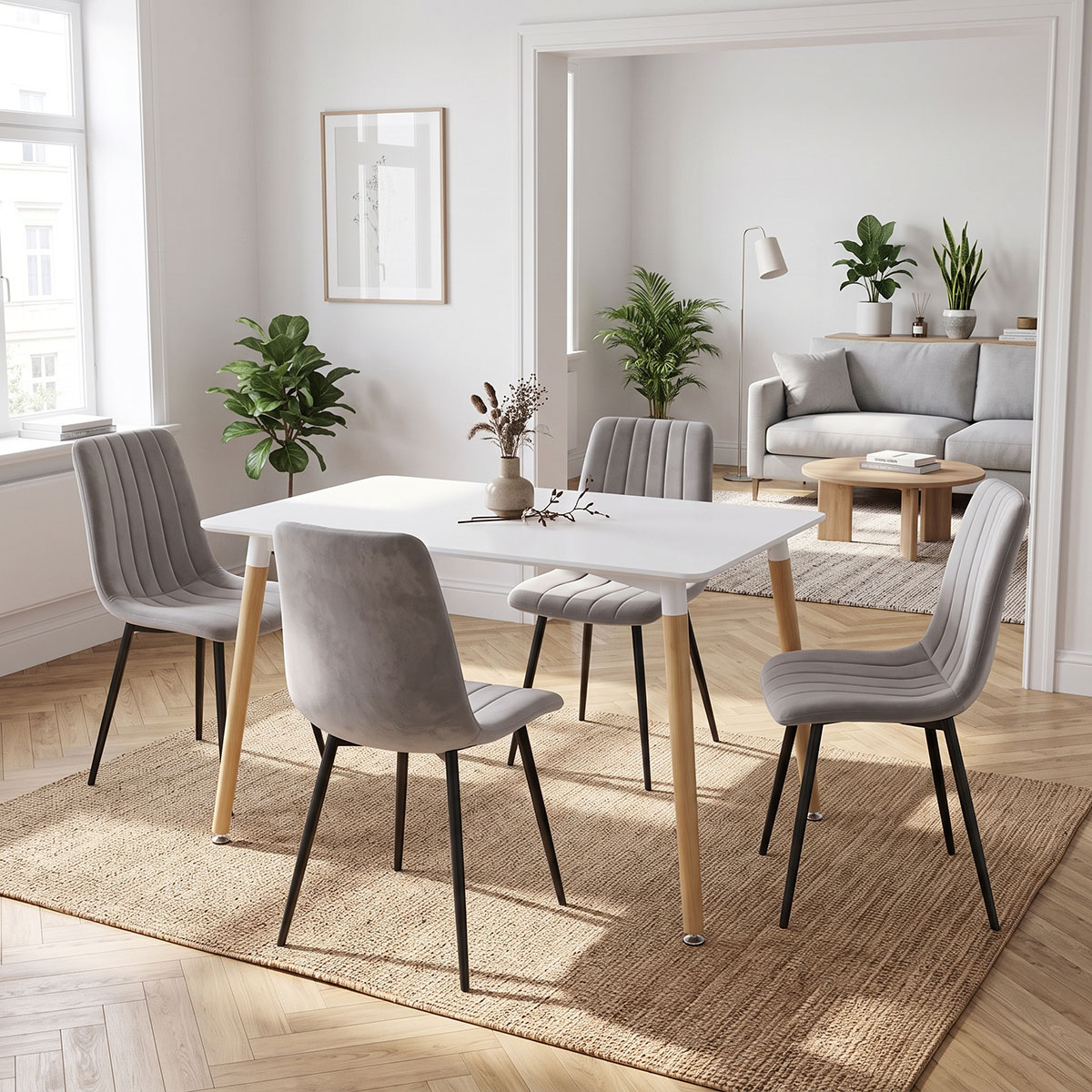Dining table Natali-Noor pakoworld set of 3 pcs MDF white-grey-natural legs 120x80x76cm
