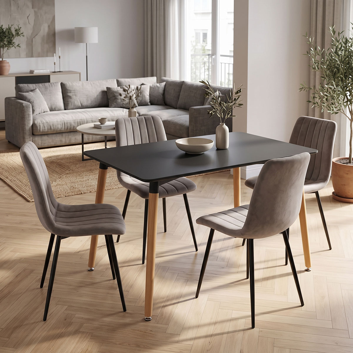 Dining table Natali-Noor pakoworld set of 3 pcs MDF black-grey-natural legs 120x80x76cm