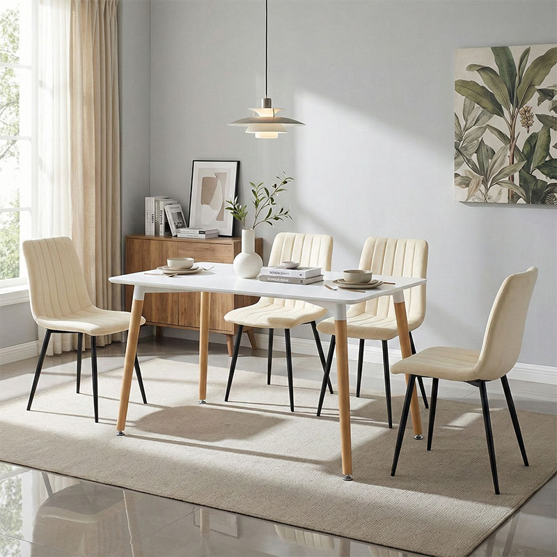 Dining table Natali-Noor pakoworld set of 5 pcs MDF white-beige fabric 120x80x76cm