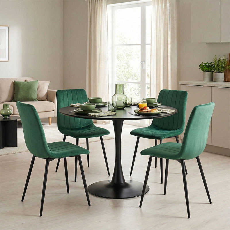 Dining table Balou-Noor pakoworld set of 5 MDF black-green D120x73cm