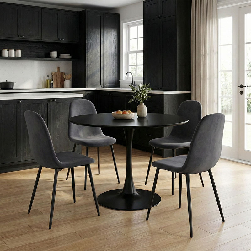 Bella-Balou dining table pakoworld set of 5 pcs MDF black-anthracite velvet D100x73cm